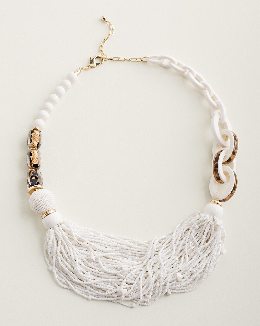 White and Animal-Print Multistrand Necklace