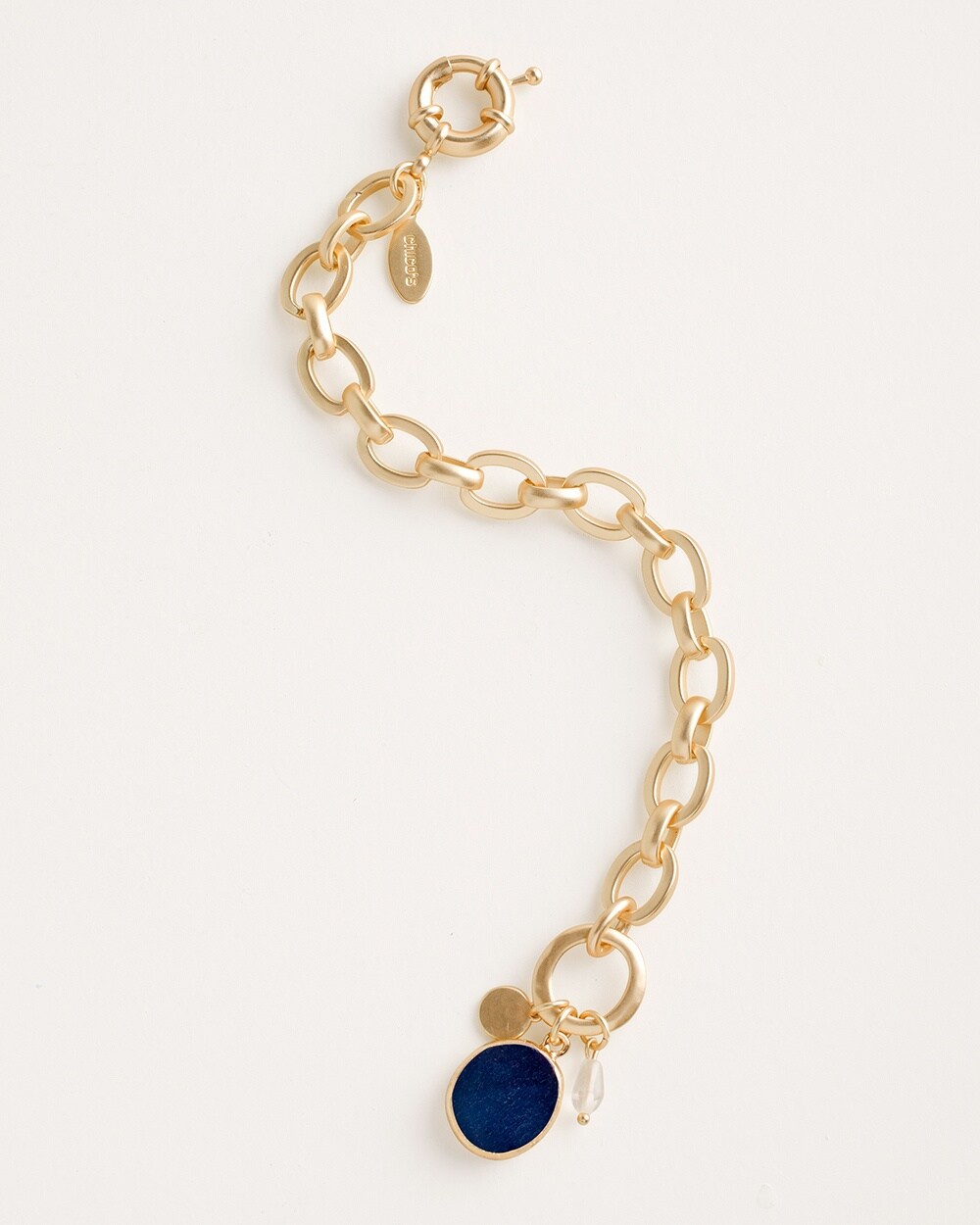 Goldtone Link Bracelet with Indigo Agate Charm