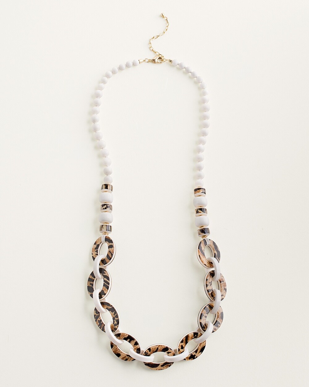 White and Animal-Print Chain-Link Single-Strand Necklace