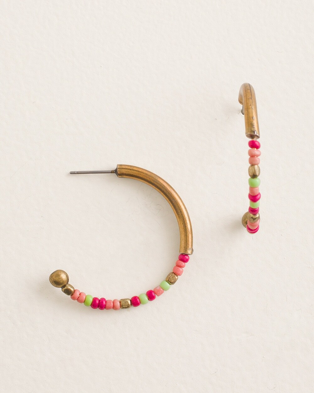 Pink and Green Beaded Hoop Earrings