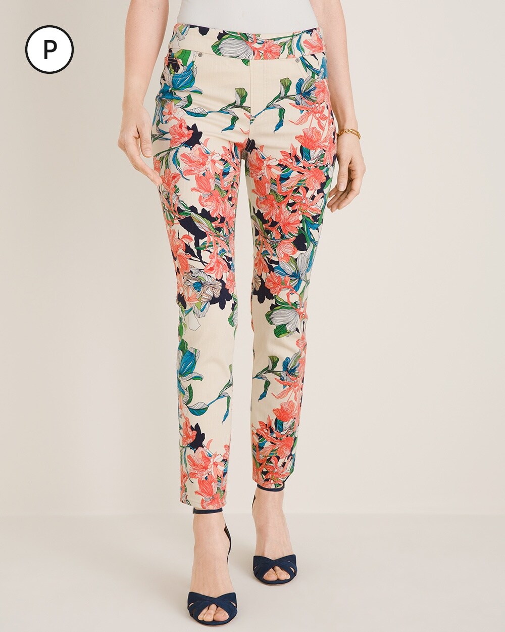 Petite Tropical-Print Pull-On Ankle Jeggings