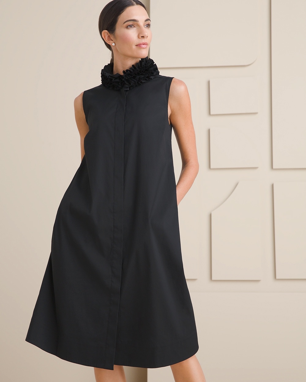 Black Label Ruffle-Neck Shirt Dress