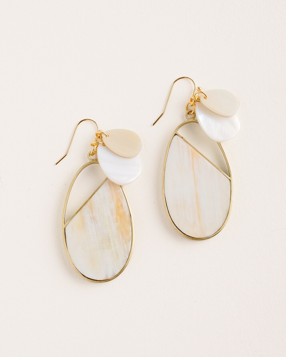 Horn and Mother-of-Pearl Drop Earrings