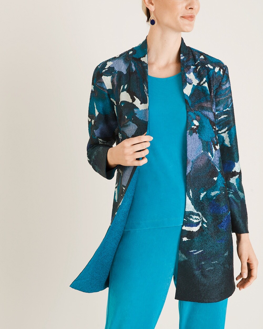 Travelers Collection Reversible Solid to Floral Crushed Jacket