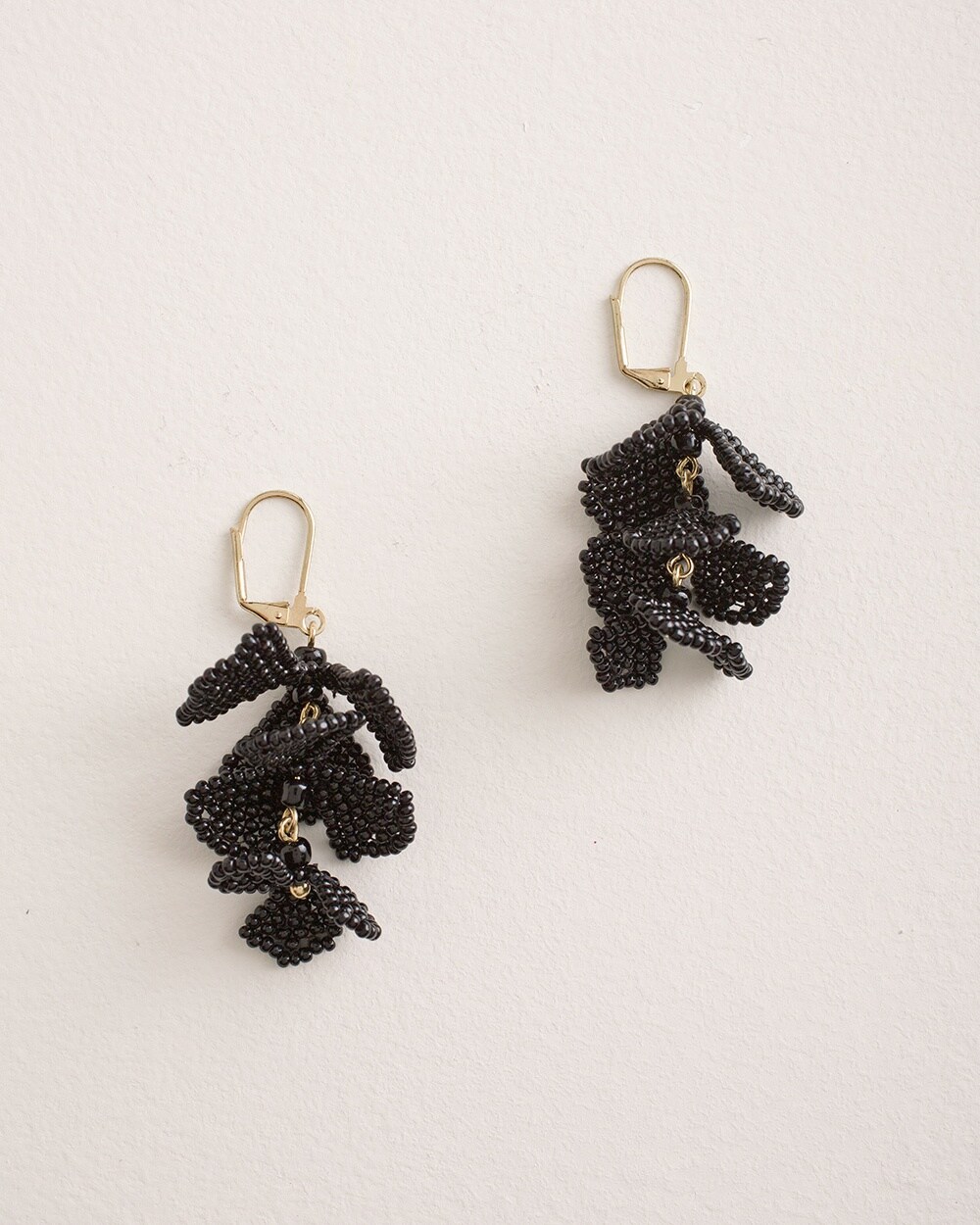 Black Beaded Flower Chandelier Earrings