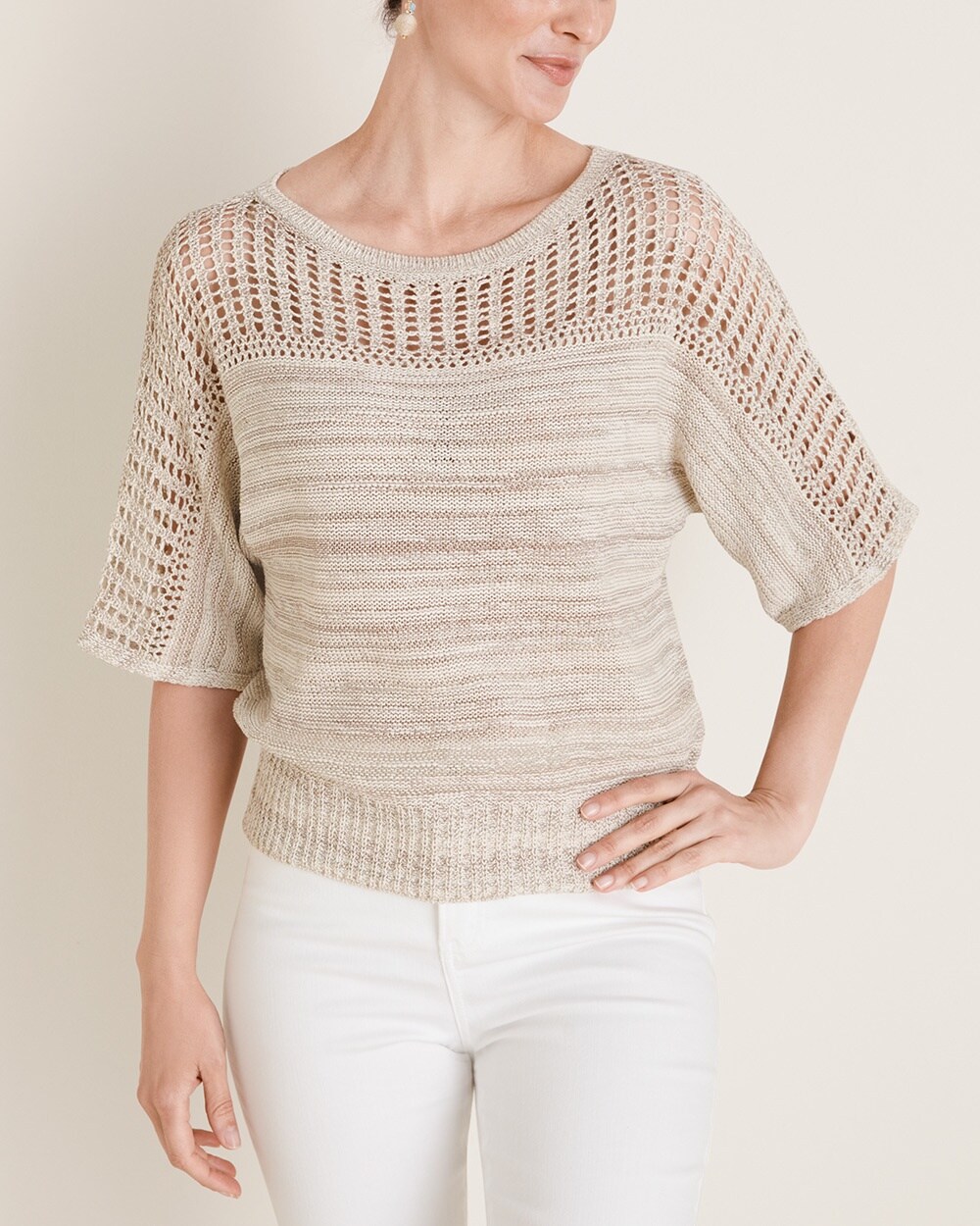 Mixed-Stitch Pullover Sweater
