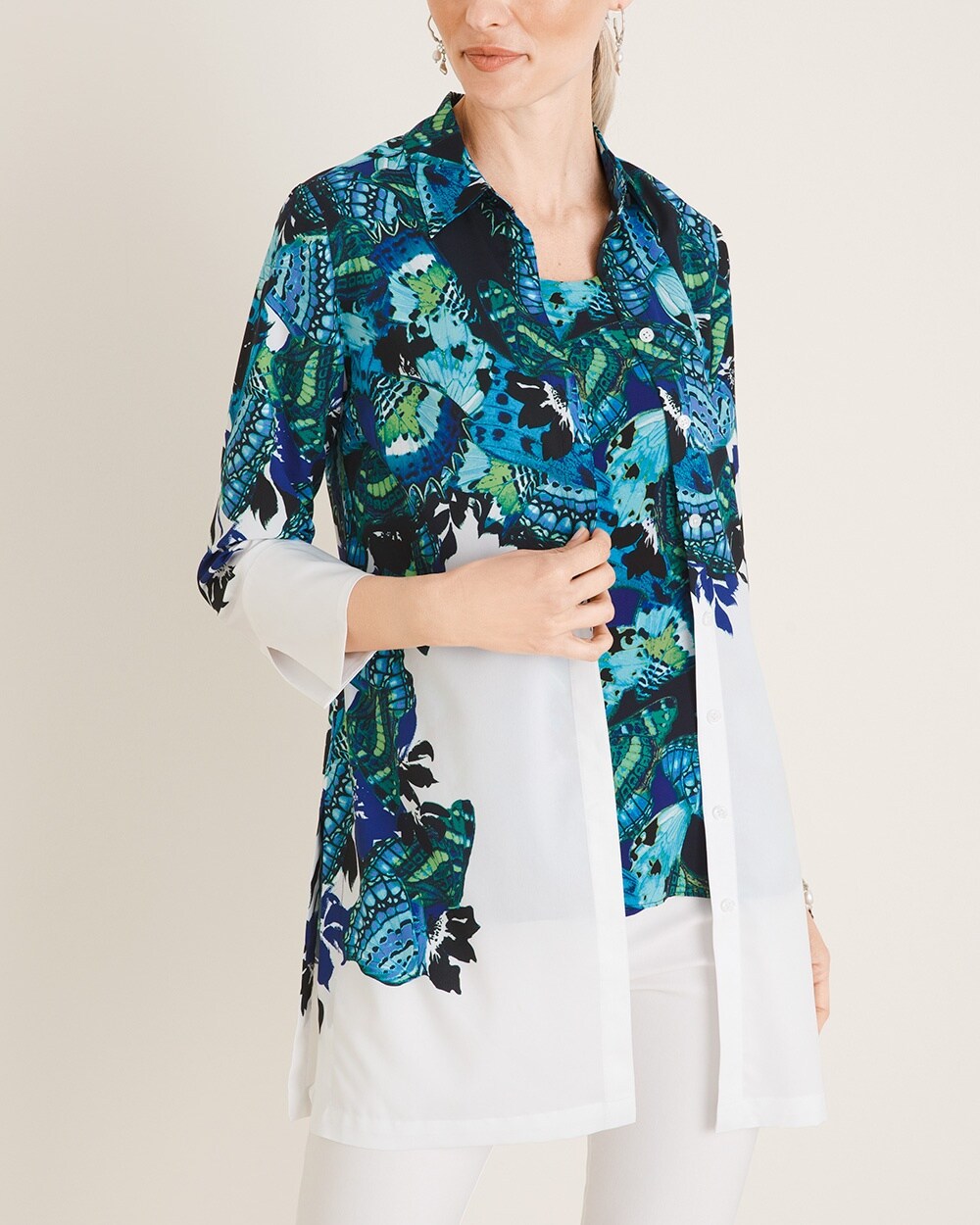 Butterfly-Print Pleat-Detail Tunic