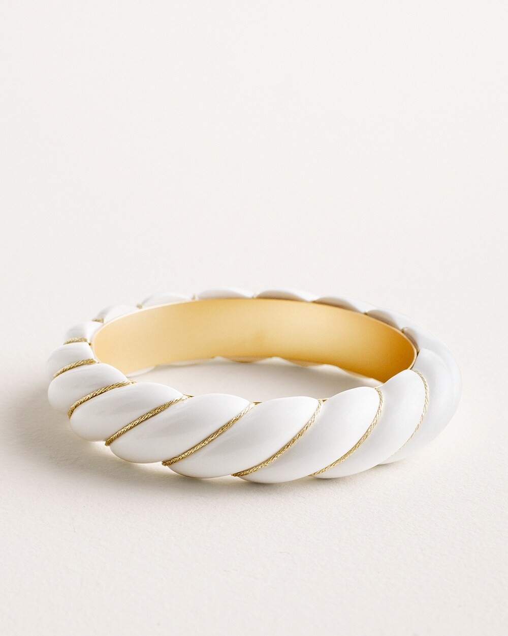 White and Goldtone Twist Bangle Bracelet