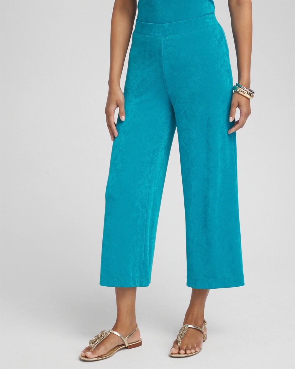 Chico's Wrinkle-free Travelers Classic Cropped Pants In Peacock Blue Size 0/2 |  Travel Clothing