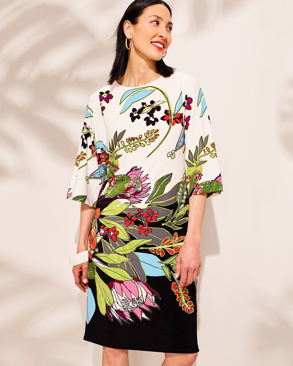 Floral-Print Kimono Sleeve Dress