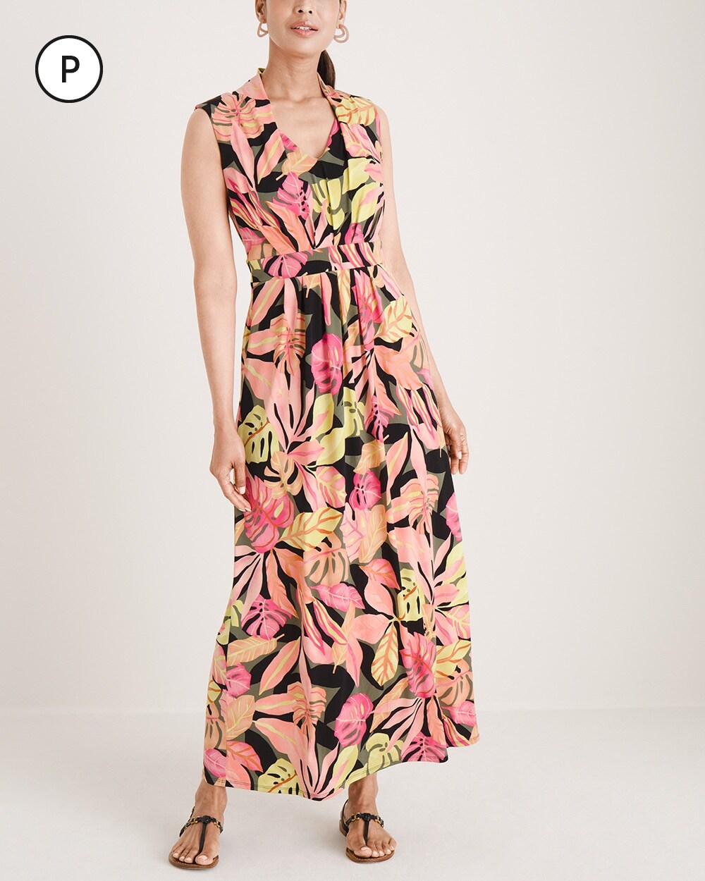 Petite Floral-Print Pleated Maxi Dress