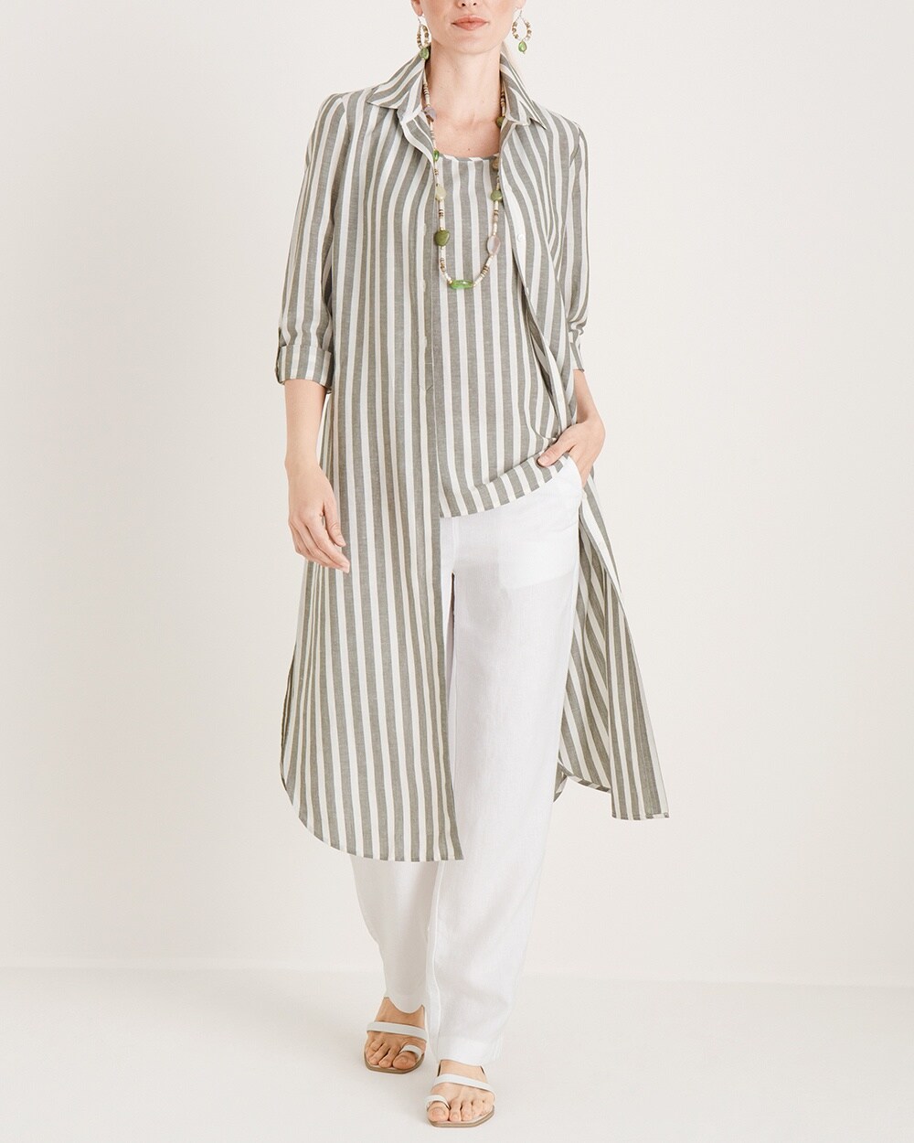 Striped Linen-Blend Maxi Tunic
