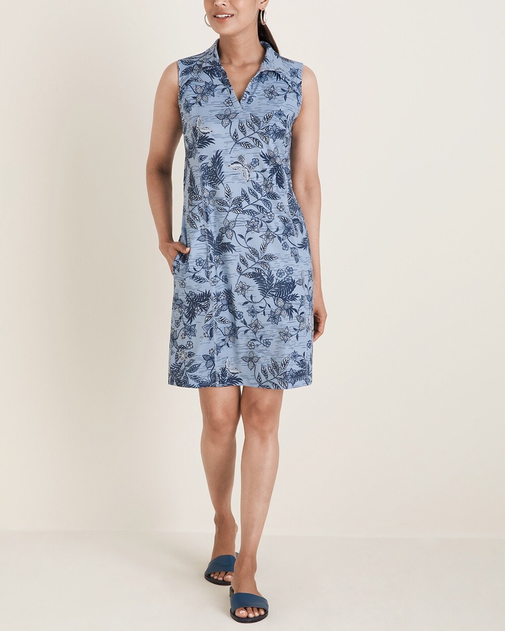 Zenergy Palm-Print Ruffle-Trim Dress