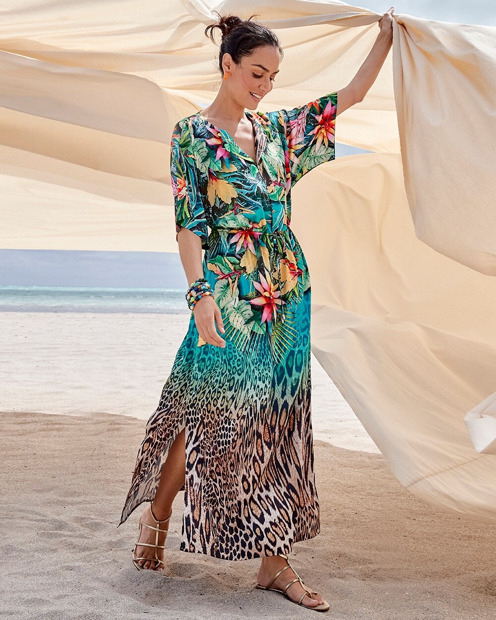 Tropical-Print Maxi Dress