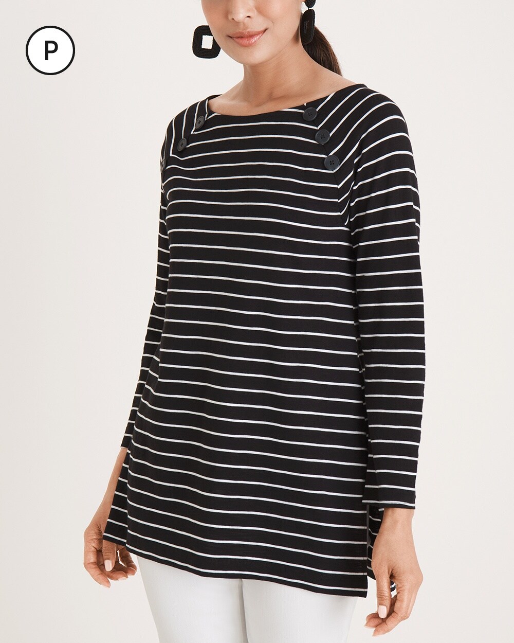 Touch of Cool Petite Button Stripe Tunic