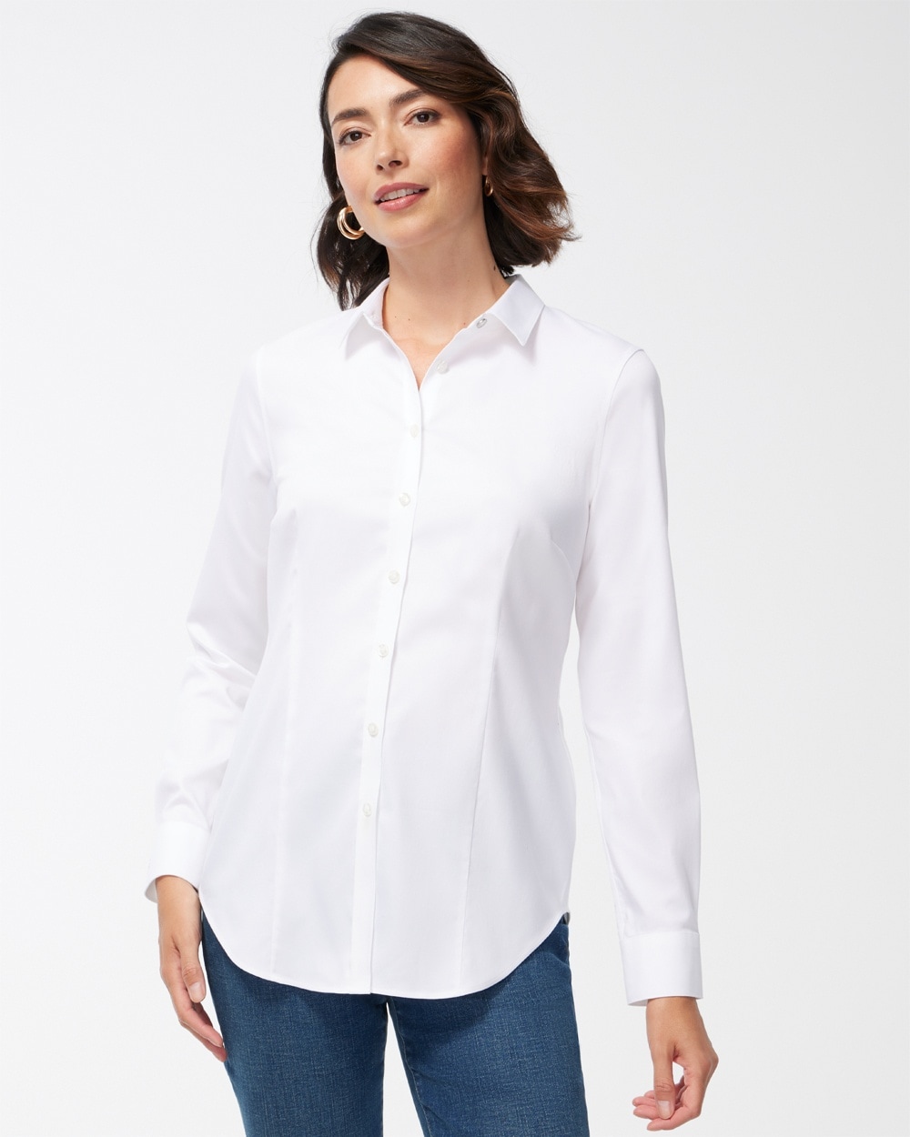 Women's No-Iron Fitted Stretch Shirt in White Size Large | Chico's