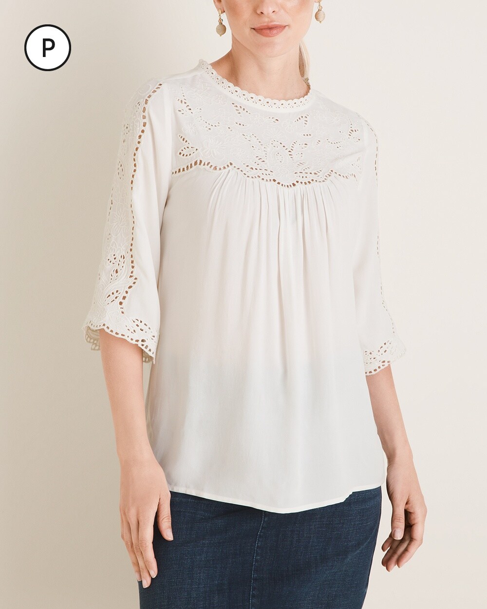 Petite Embroidered Peasant Blouse