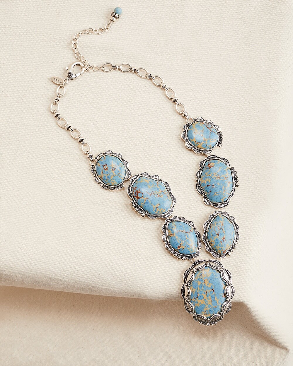 Jasper and Silvertone Pendant Necklace
