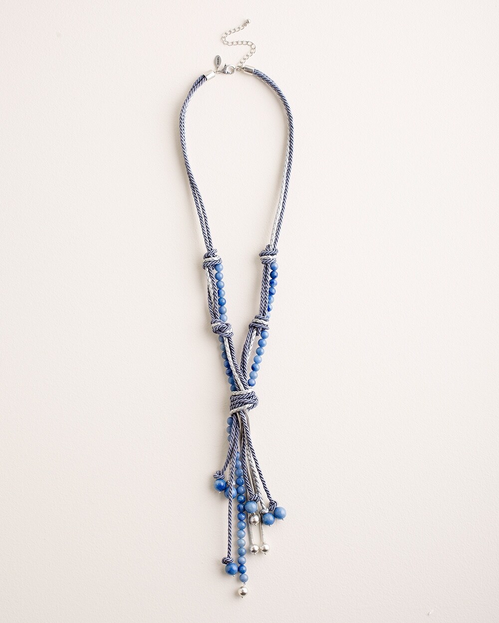 Blue and Silvertone Tassel Pendant Necklace