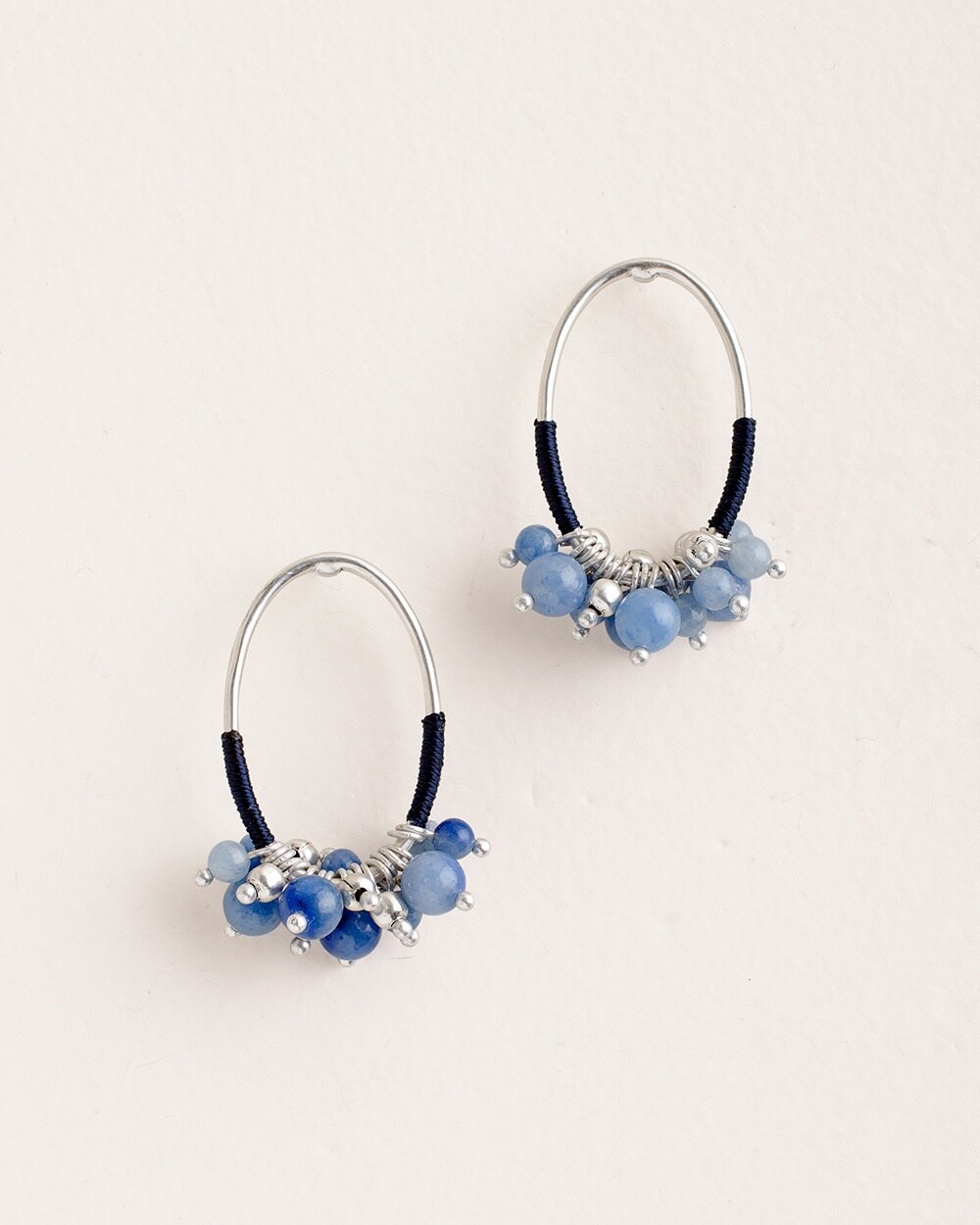 Blue and Silvertone Beaded Earrings