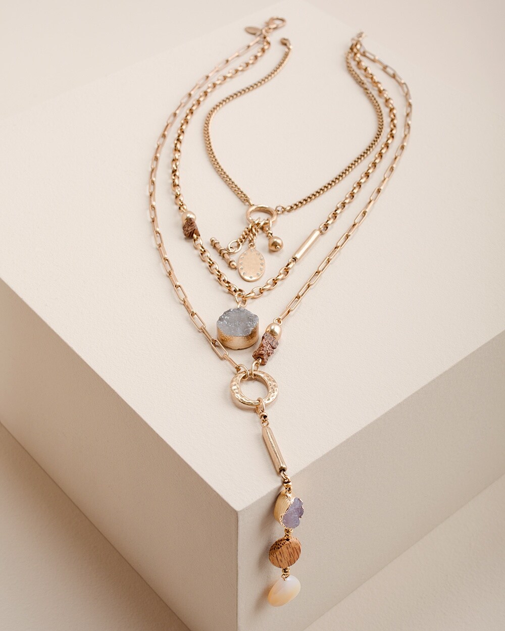 Goldtone and Neutral Convertible Layering Necklace
