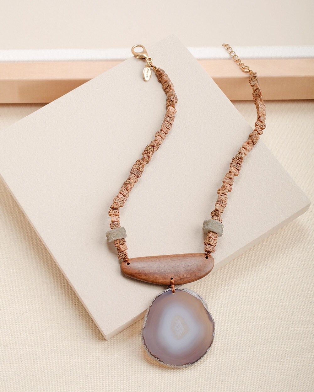 Wood and Agate Pendant Necklace