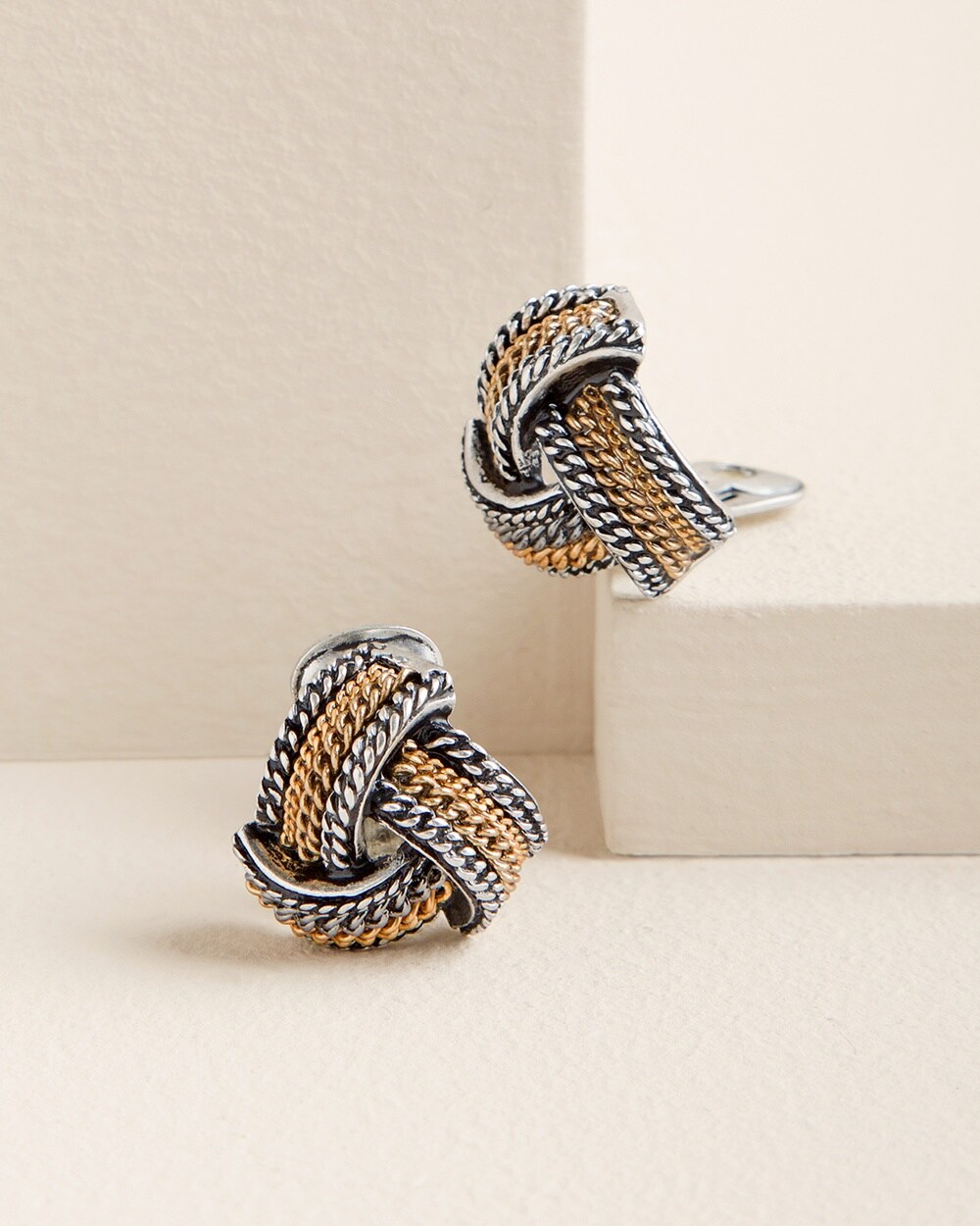 Mixed-Metal Knot Clip-On Earrings