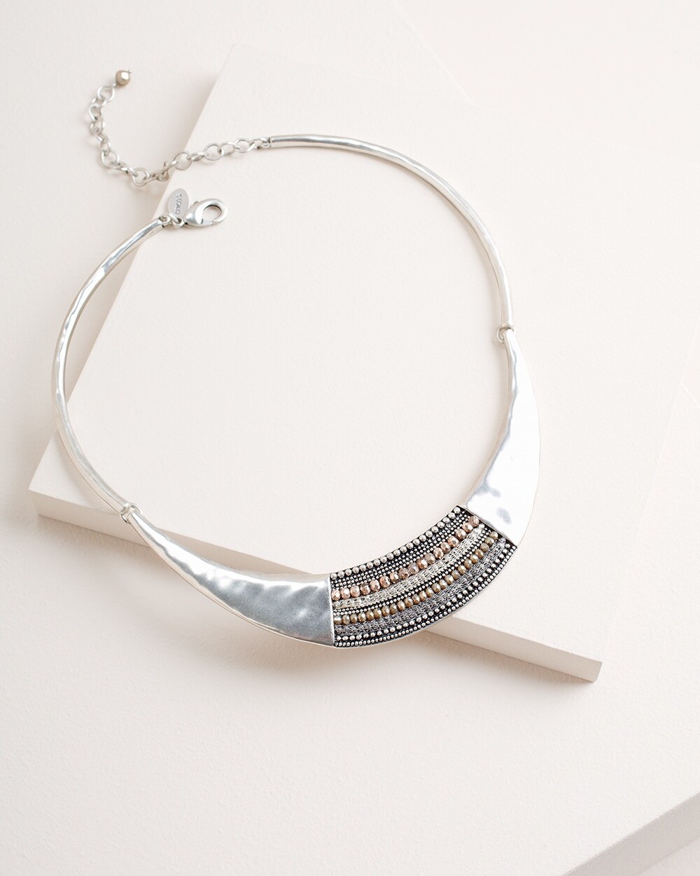 Hammered Silvertone Collar Necklace