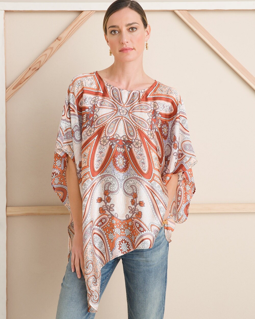 Multi-Paisley and Floral-Print Poncho