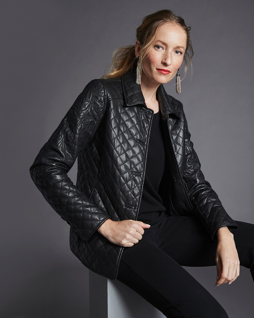 Faux-Leather Quilted Jacket