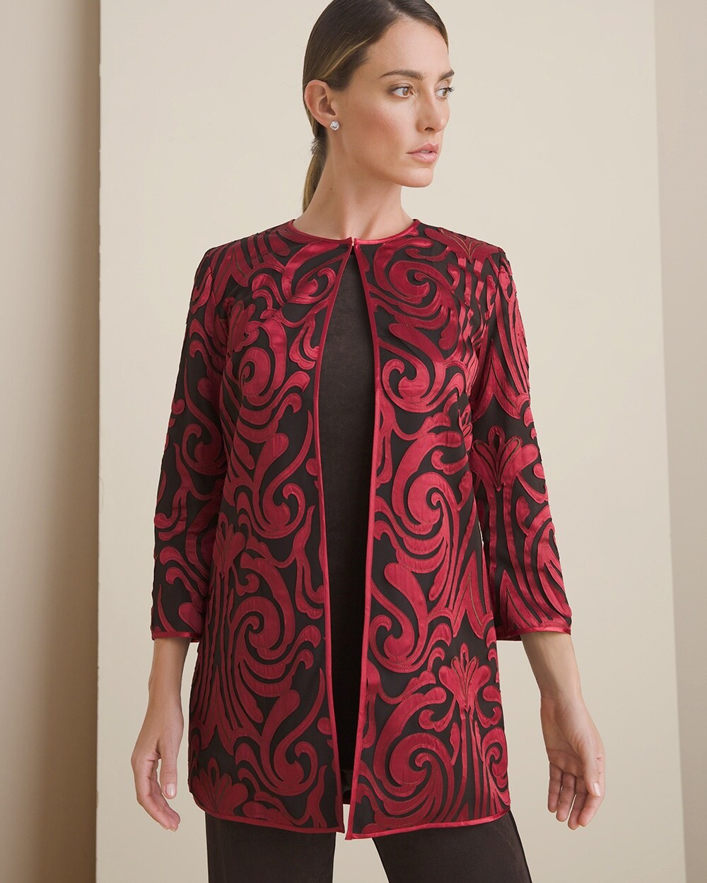 Travelers Collection Satin and Mesh Paisley Jacket
