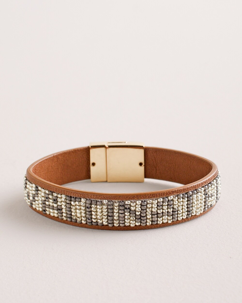 Neutral Vaccinated Beaded Leather Bracelet