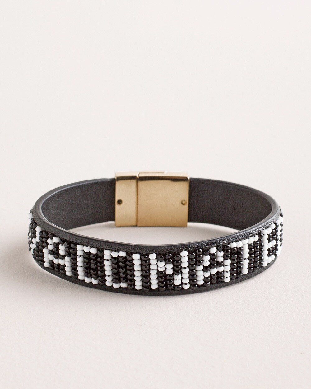 Black and White Vaccinated Beaded Leather Bracelet