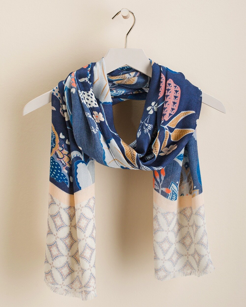 Chain and Floral-Print Oblong Scarf