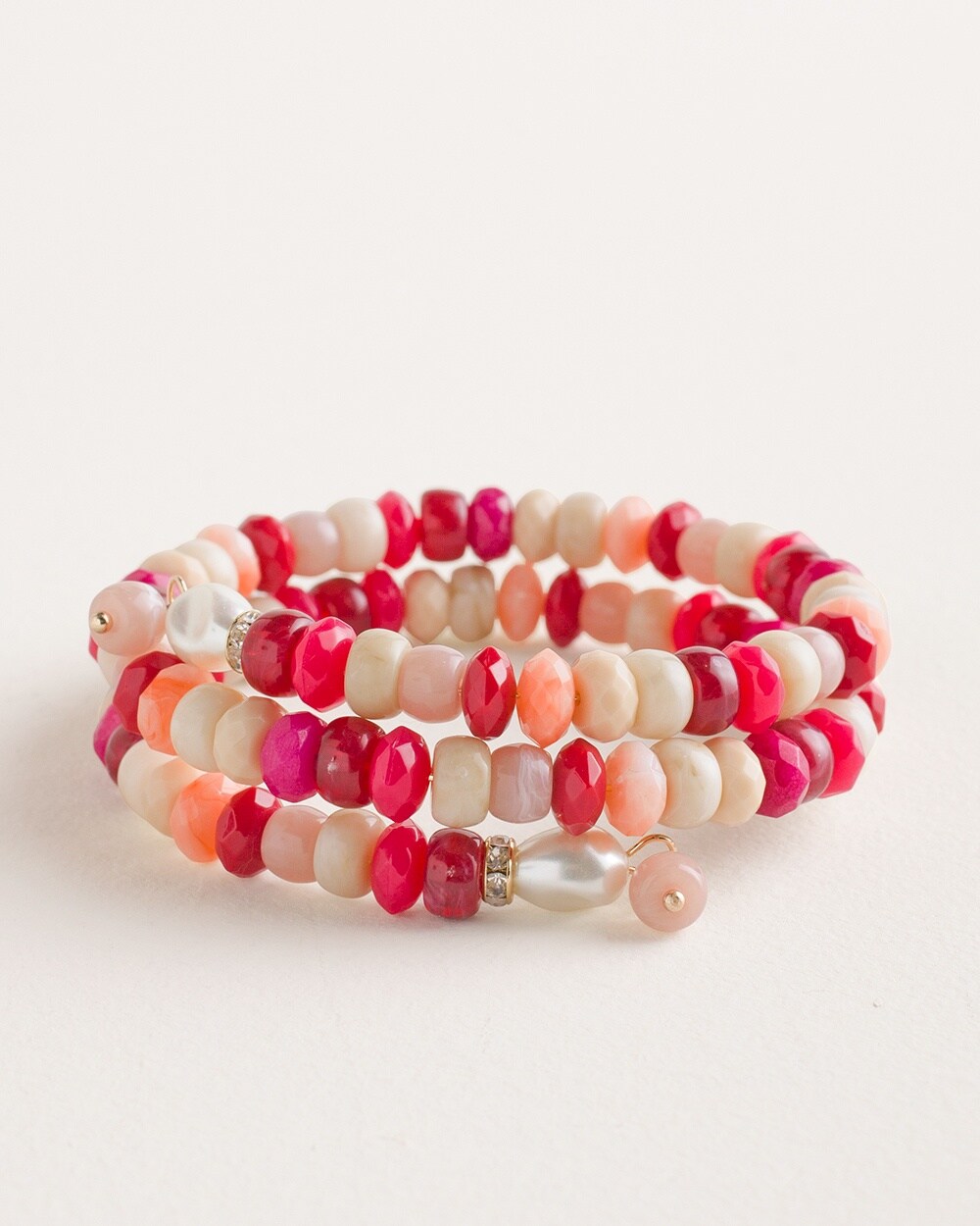 Pink and Red Beaded Coil Bracelet