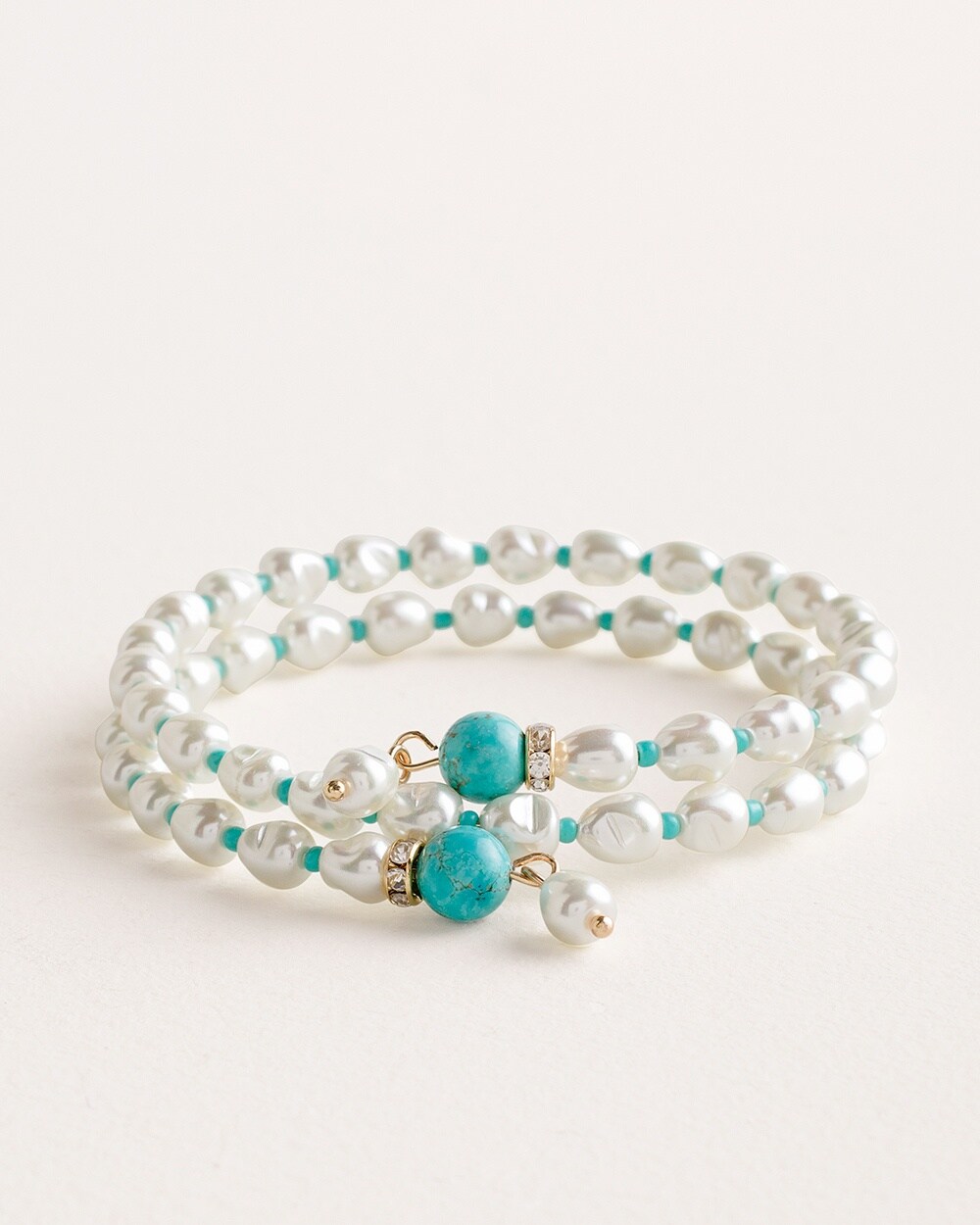 Faux Pearl and Turquoise Beaded Coil Bracelet
