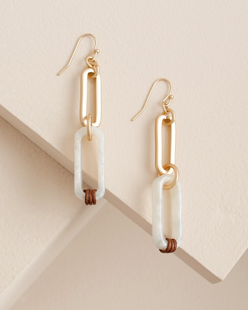 Goldtone and Neutral Chain Link Drop Earrings