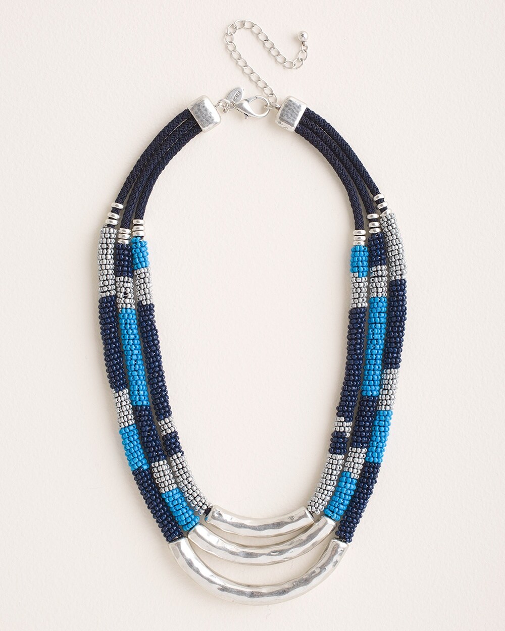 Blue Seed Bead Short Multi-Row Necklace