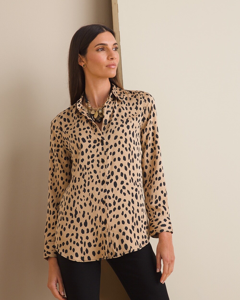Cheetah-Print Sandwashed Satin Easy Shirt