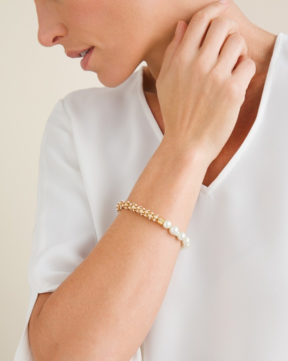 Faux-Pearl Stretch Bracelet