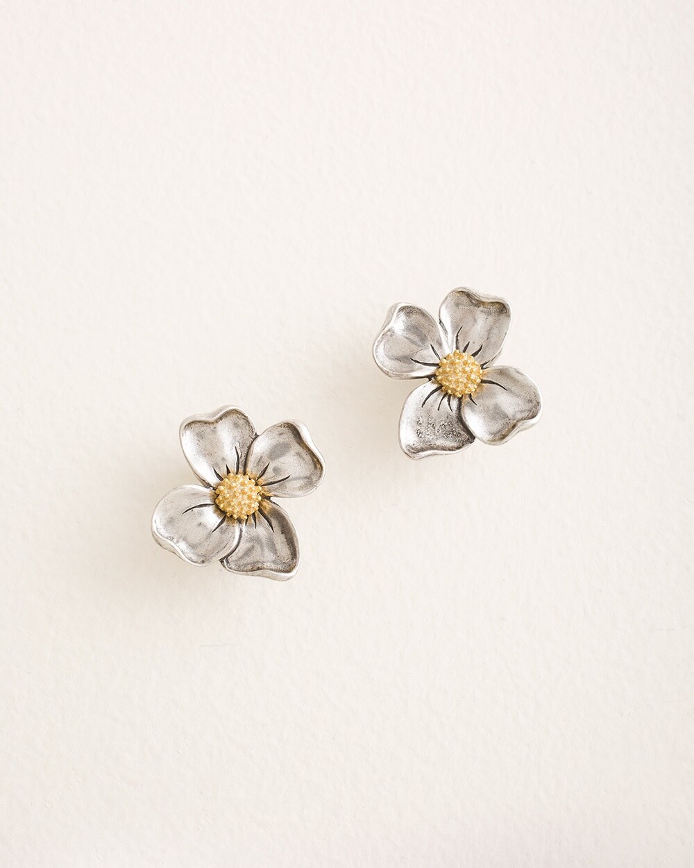 Mixed-Metal Flower Clip Earrings