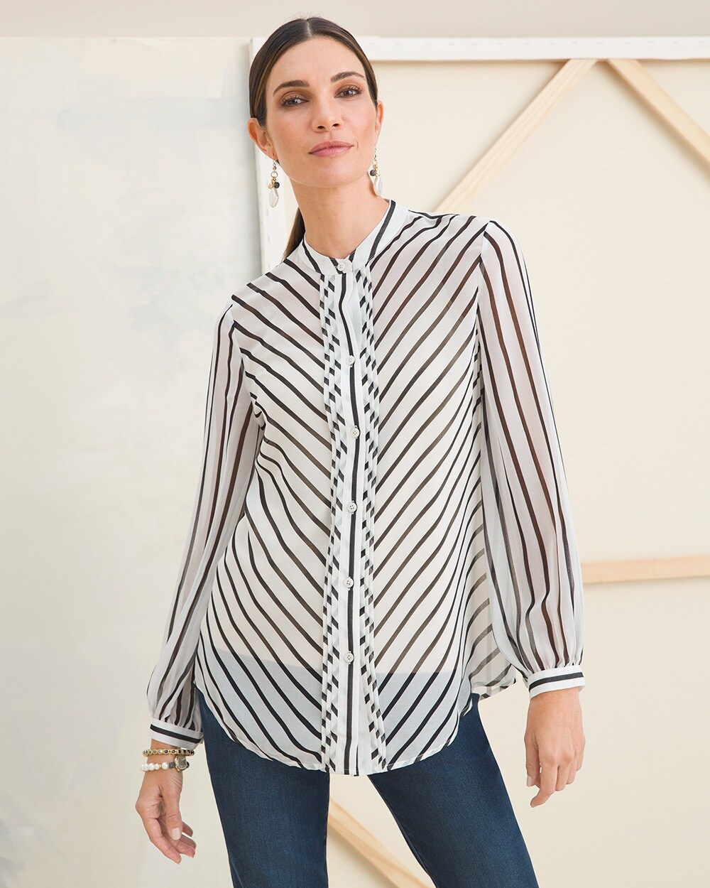 Striped Billow-Sleeve Blouse - Chico's