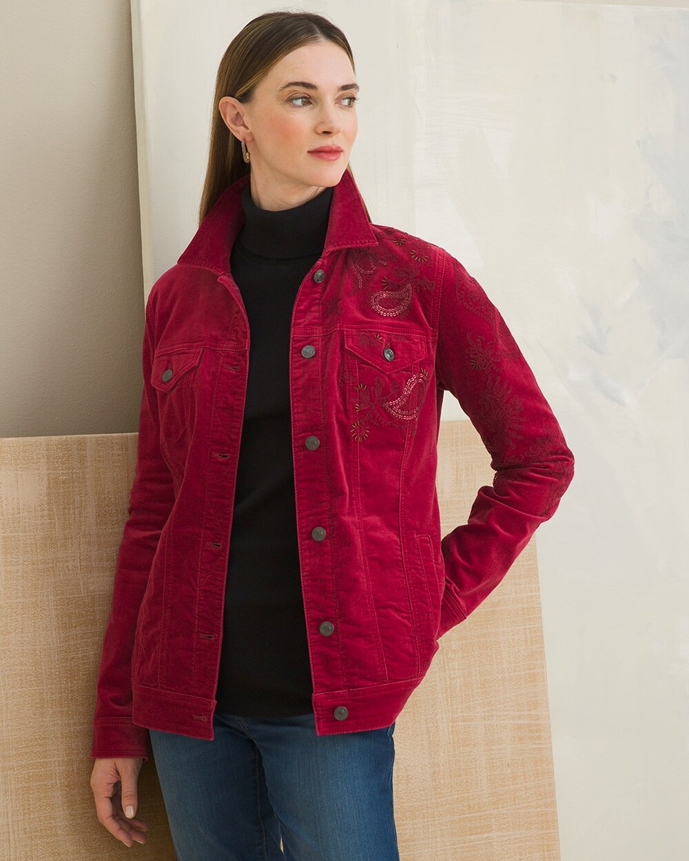 Embellished Red Velveteen Jacket