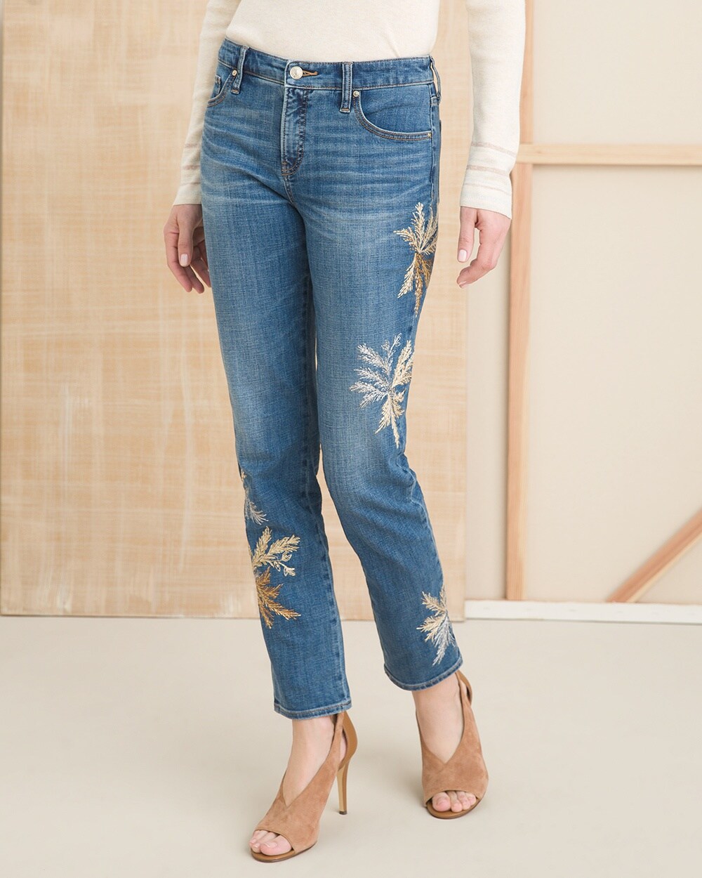 So Slimming Embroidered Ankle Jeans - Chico's