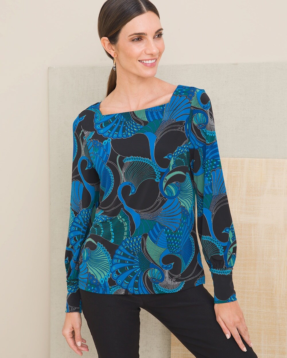 Peacock Blouse with Bishop Sleeves