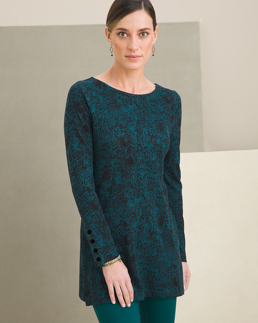 Opulent Python Tunic with Button Sleeves