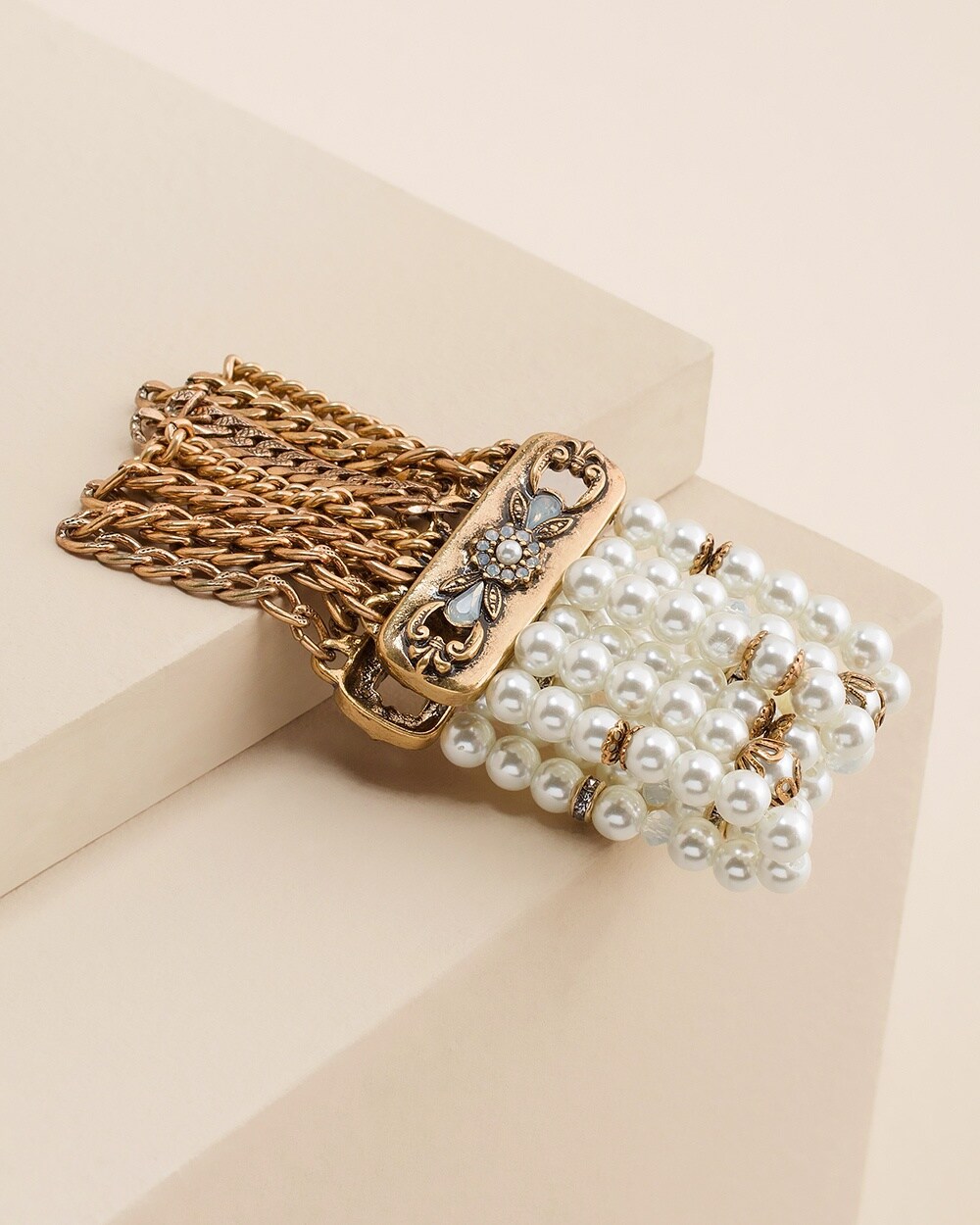 Faux-Pearl & Chain Stretch Bracelet
