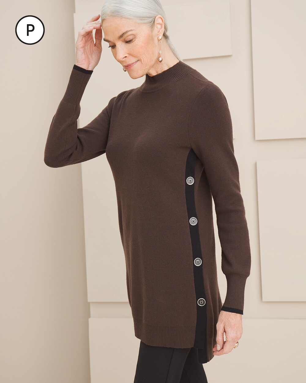 Petite Side Button Tunic with Contrasting Trim
