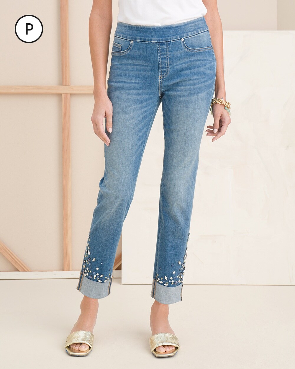 Petite Embellished Cuff Pull-On Jegging