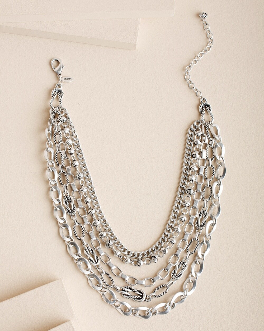 Multistrand Silver Chain Bib Necklace